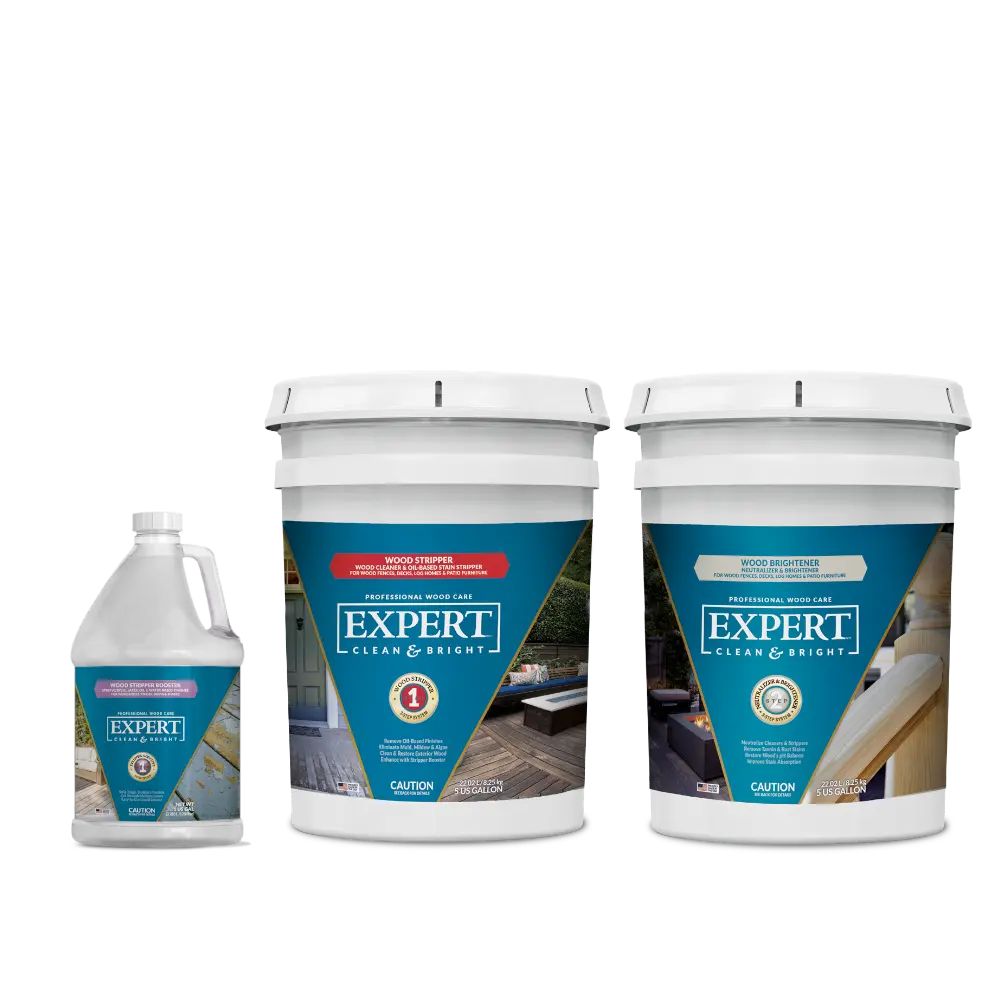 EXPERT Clean & Bright | 5-Gal Wood Stripper & 1-Gal Stripper Booster, with 5-Gal Neutralizer & Brightener